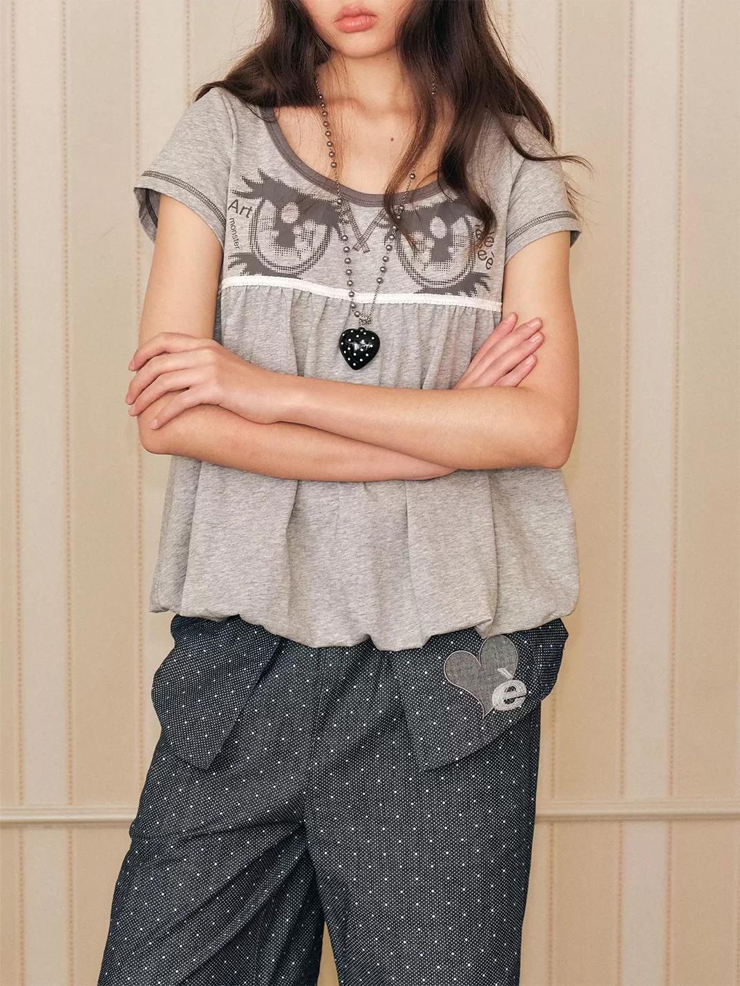 EeeeArtmonster | Cartoon Eye Lace Peplum T-Shirt