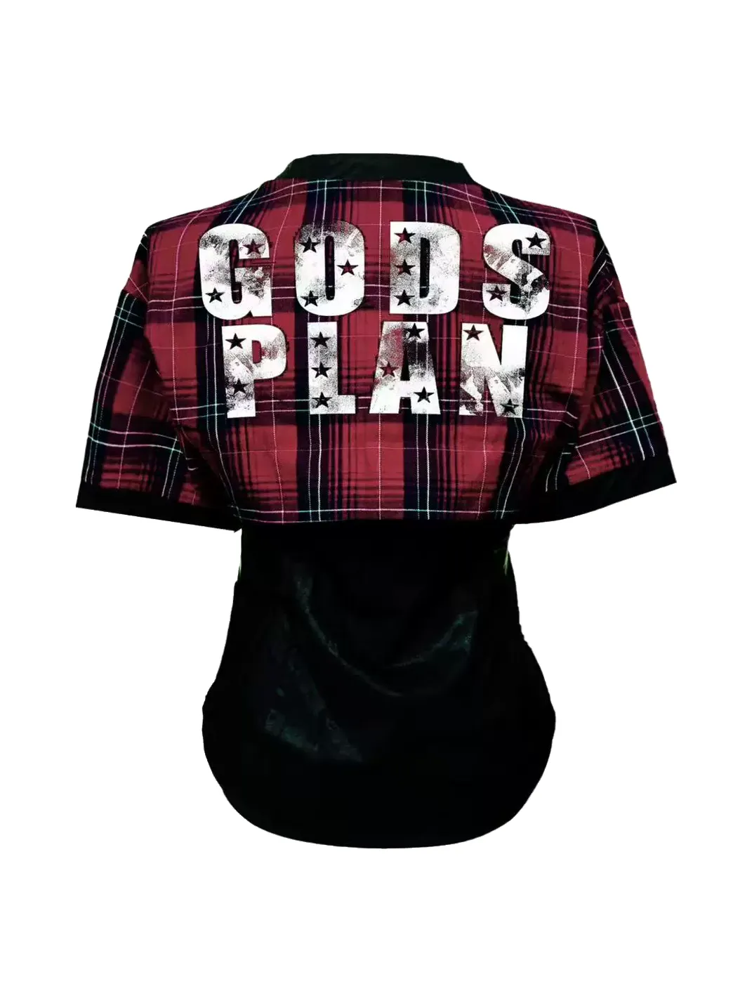 Gods plan | Women's Red Plaid Fitted Cropped V-Neck Short-Sleeve Blouse