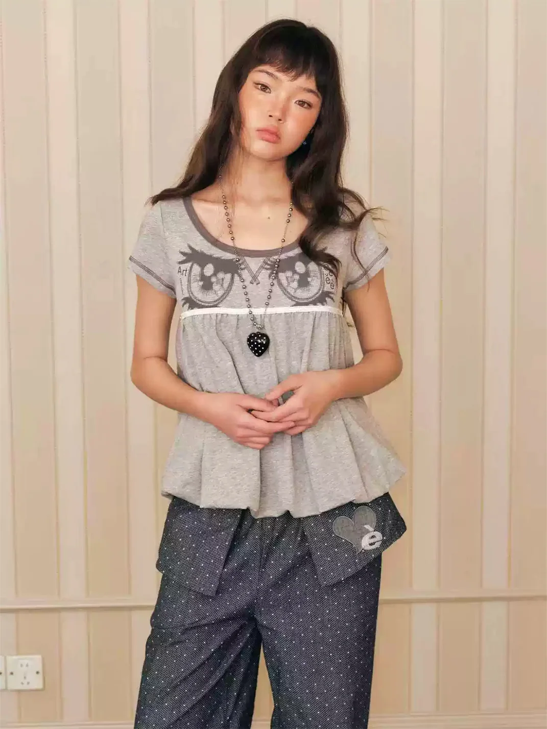 EeeeArtmonster | Cartoon Eye Lace Peplum T-Shirt