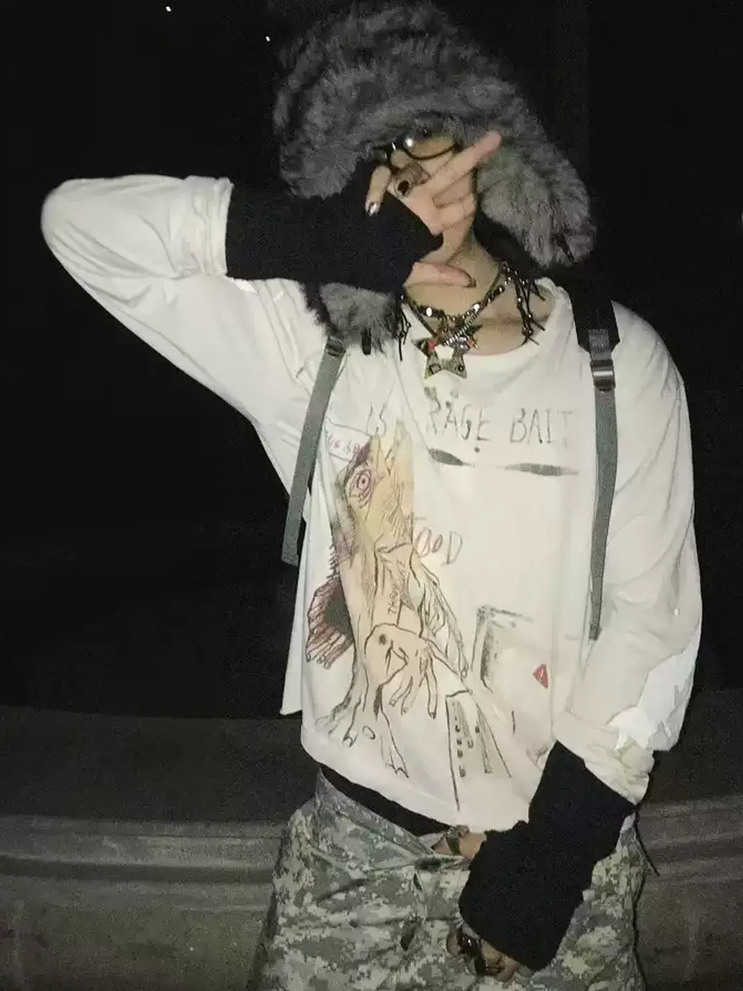 EMOBROTHER | Rage Bait Graphic Curved-Sleeve Long Sleeve T-Shirt