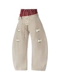 EMOBROTHER | Double-Waist Contrast Curved-Leg Pants