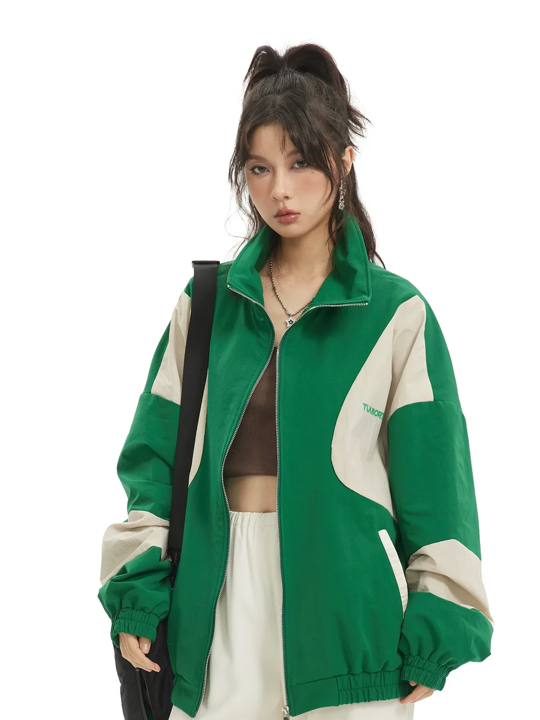 Wonderful Story | American Vintage Color Block Zip-Up Casual Jacket