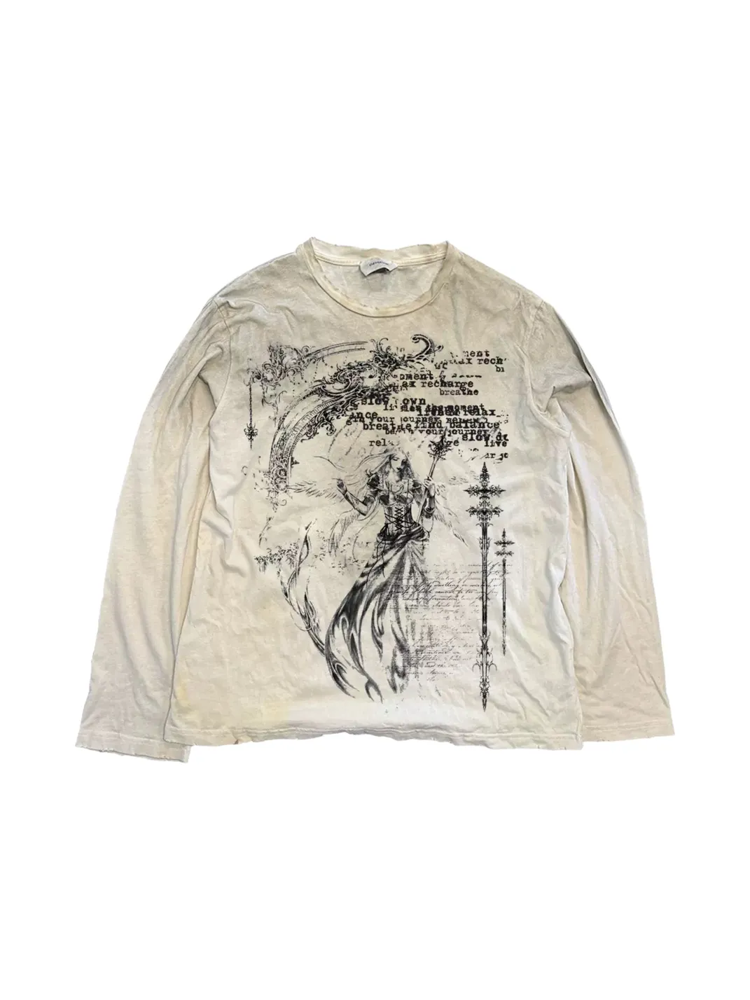 SHIBU | Distressed Dark Fantasy Graphic Long-Sleeve T-Shirt