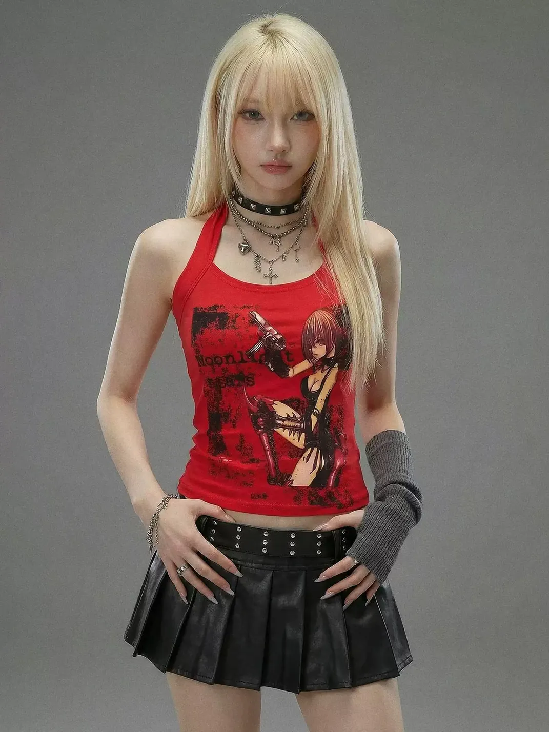WEBBAR | Y2K Artist Design Rare Red Heavy-Duty Halter Tank Top