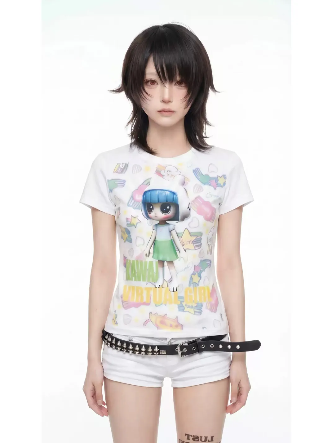 WEBBAR | 3D Kawaii Doll White Shoulder T-Shirt
