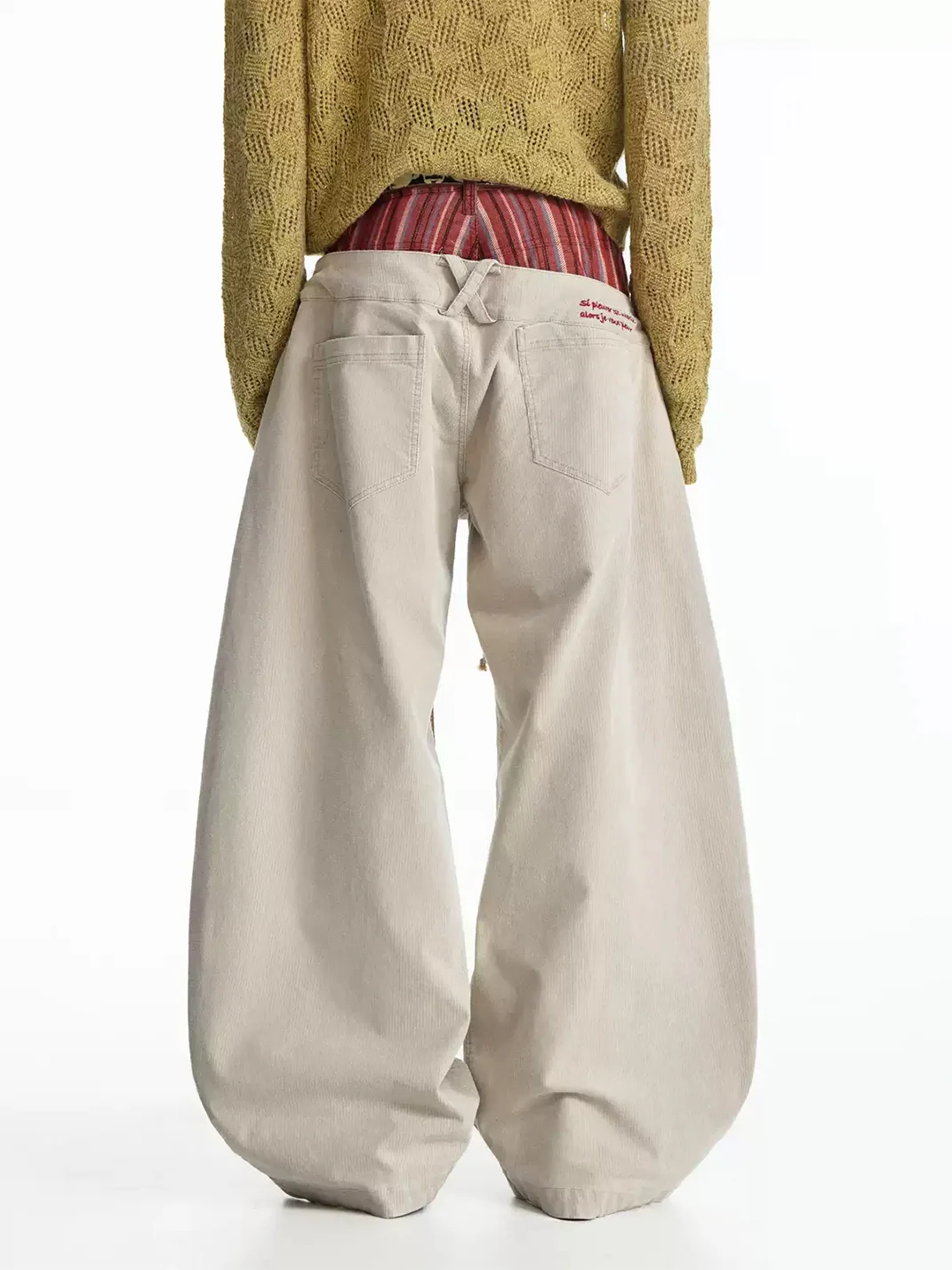 EMOBROTHER | Double-Waist Contrast Curved-Leg Pants