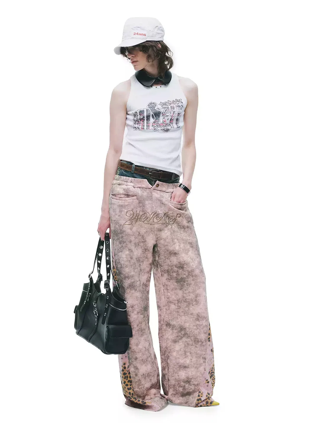 24ans online | Pink Brown Leopard Panel Sweatpants