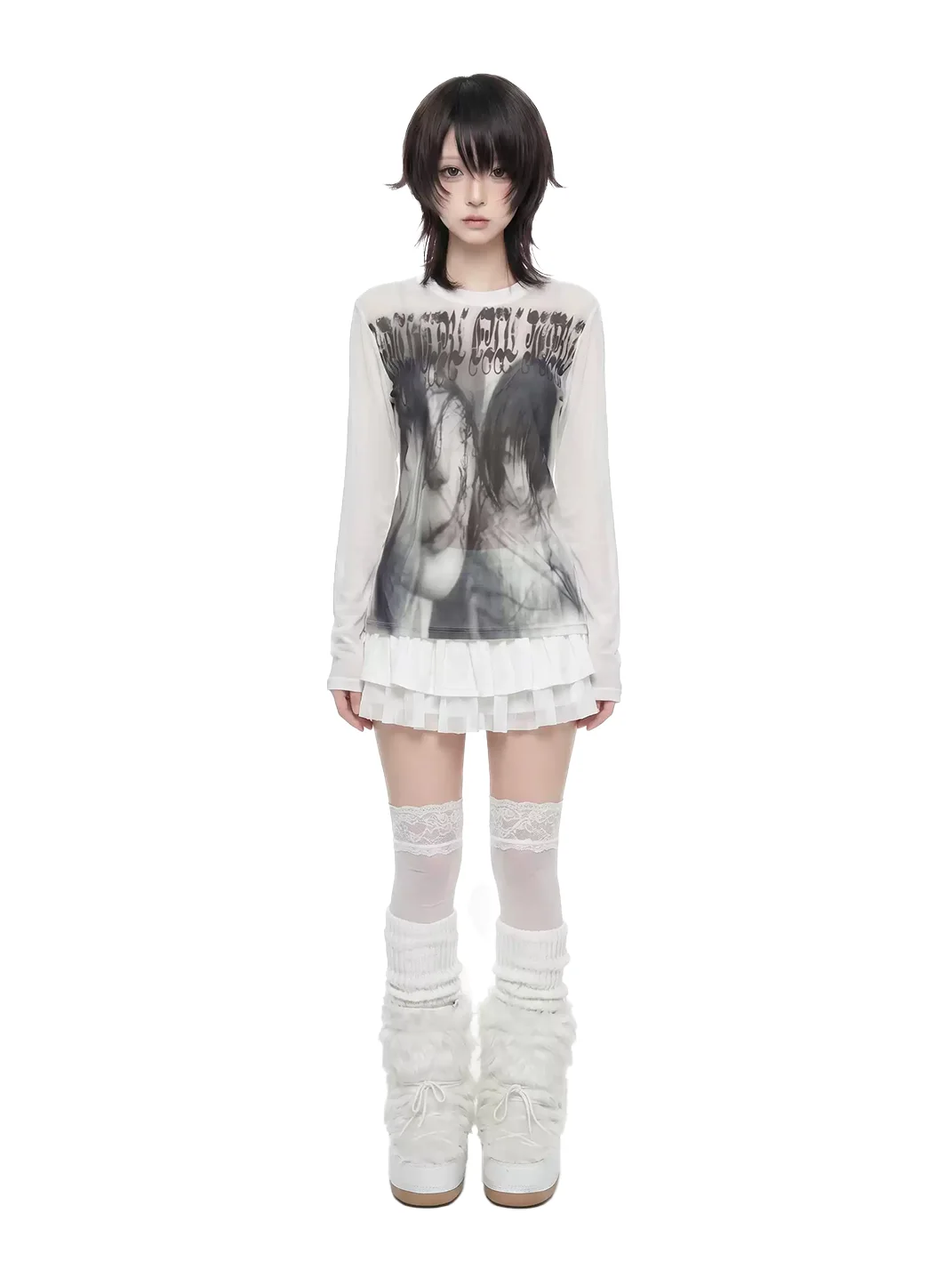 WEBBAR | Goth Emo Graphic Print 100% Cotton Long Sleeve T-Shirt