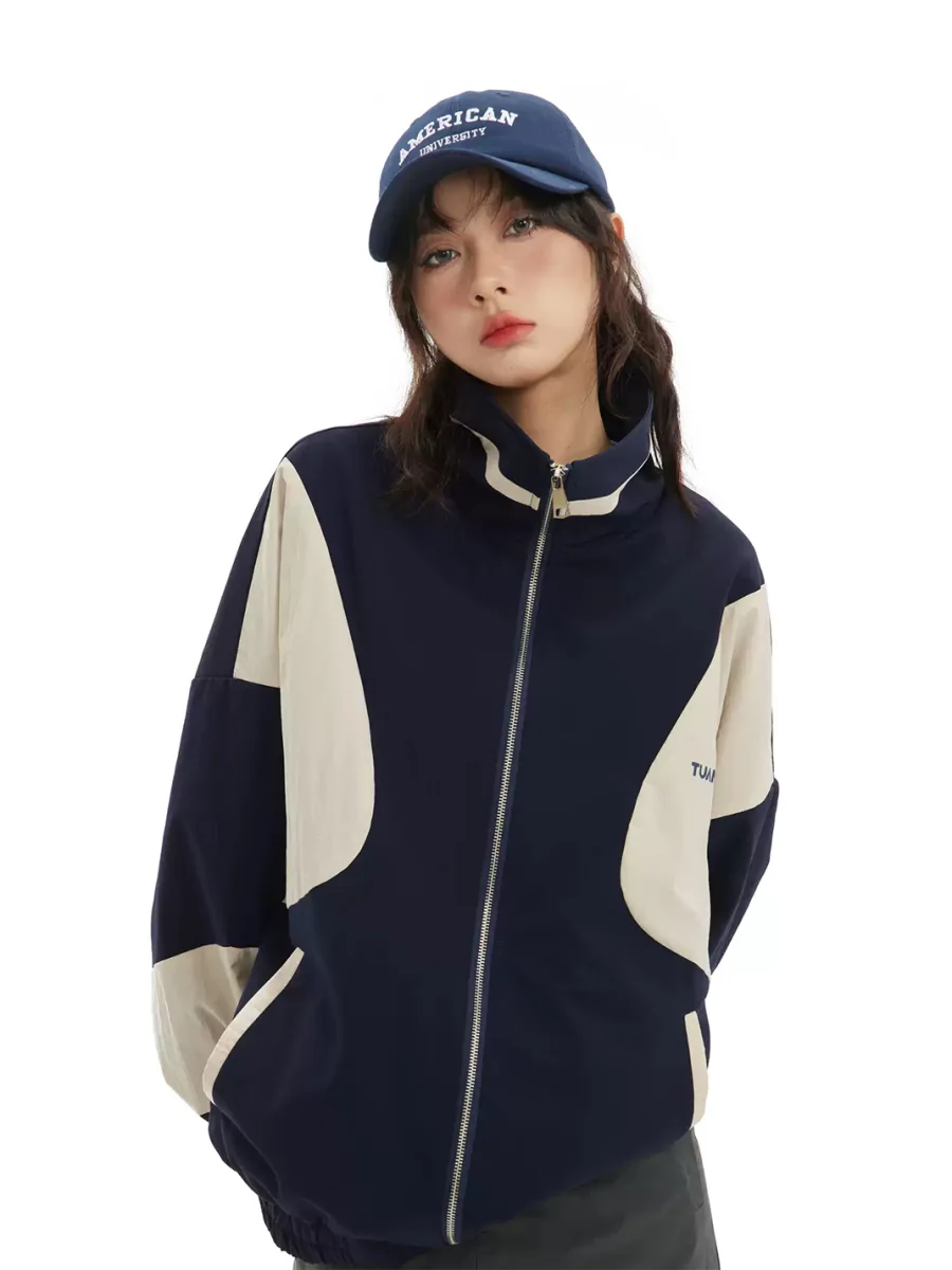 Wonderful Story | American Vintage Color Block Zip-Up Casual Jacket - 3