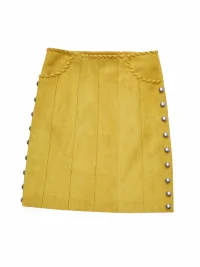 1JINN STUDIO | Vintage Suede Rivet High-Waisted A-Line Midi Skirt