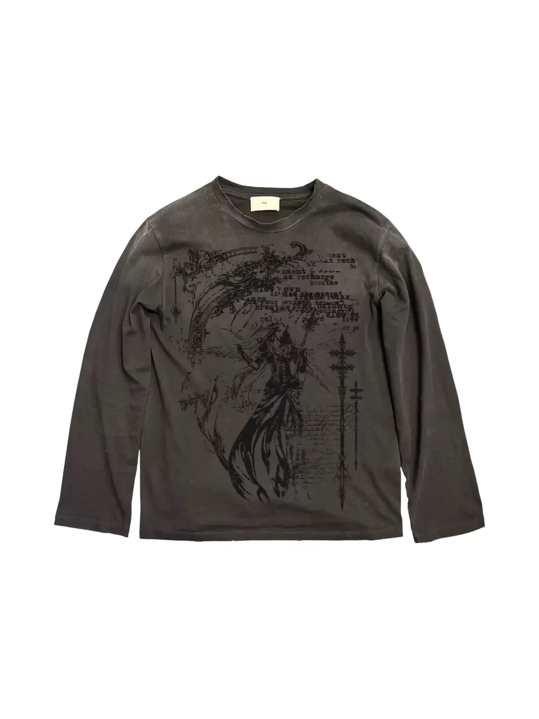 SHIBU | Distressed Dark Fantasy Graphic Long-Sleeve T-Shirt