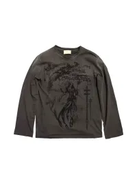 SHIBU | Distressed Dark Fantasy Graphic Long-Sleeve T-Shirt