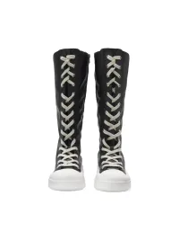 Gods plan | Women's Black Platform High-Top Boots with Star Details