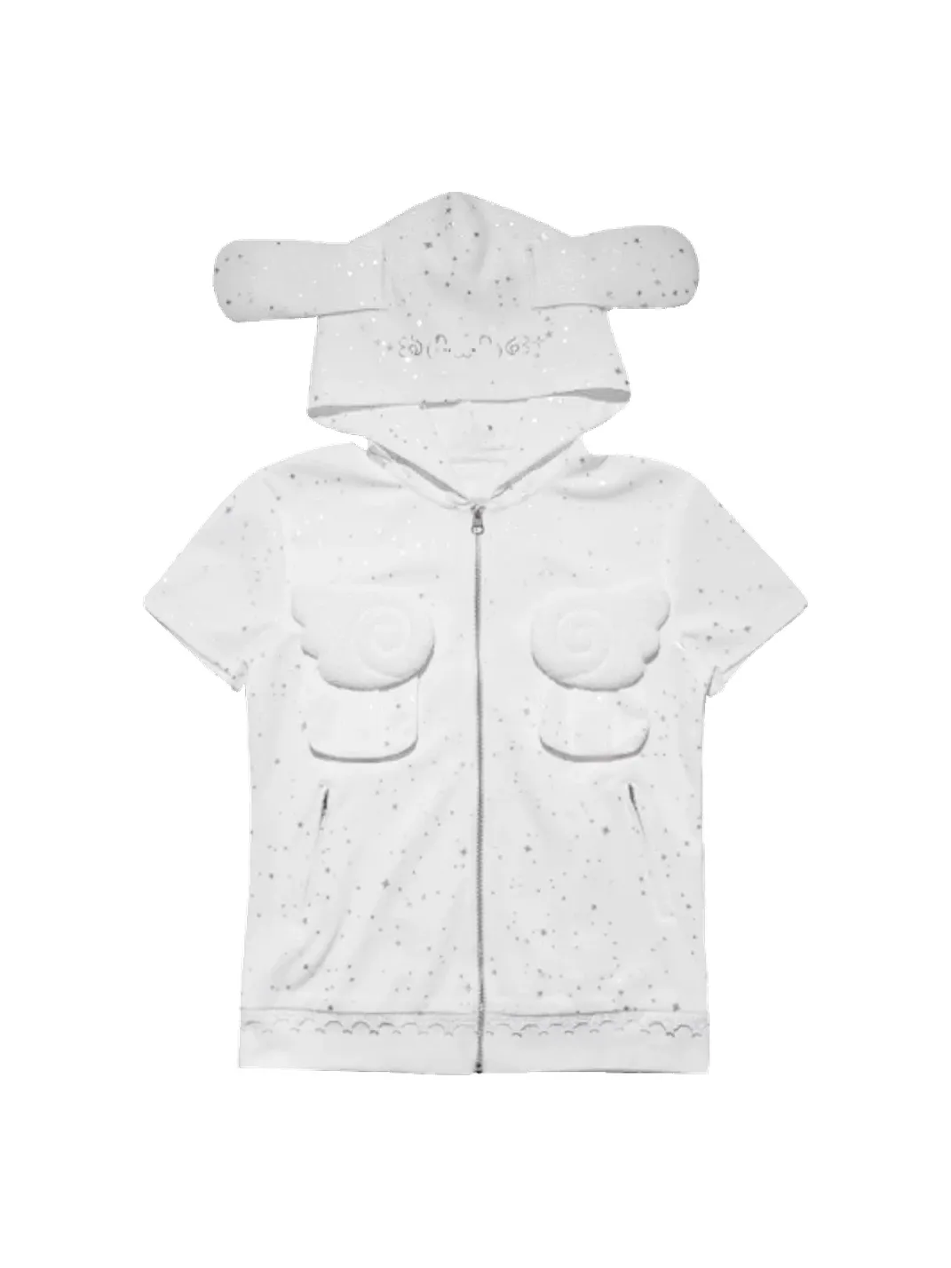 Hashtag DDD | White Star Print Bunny-Ear Hooded Jacket