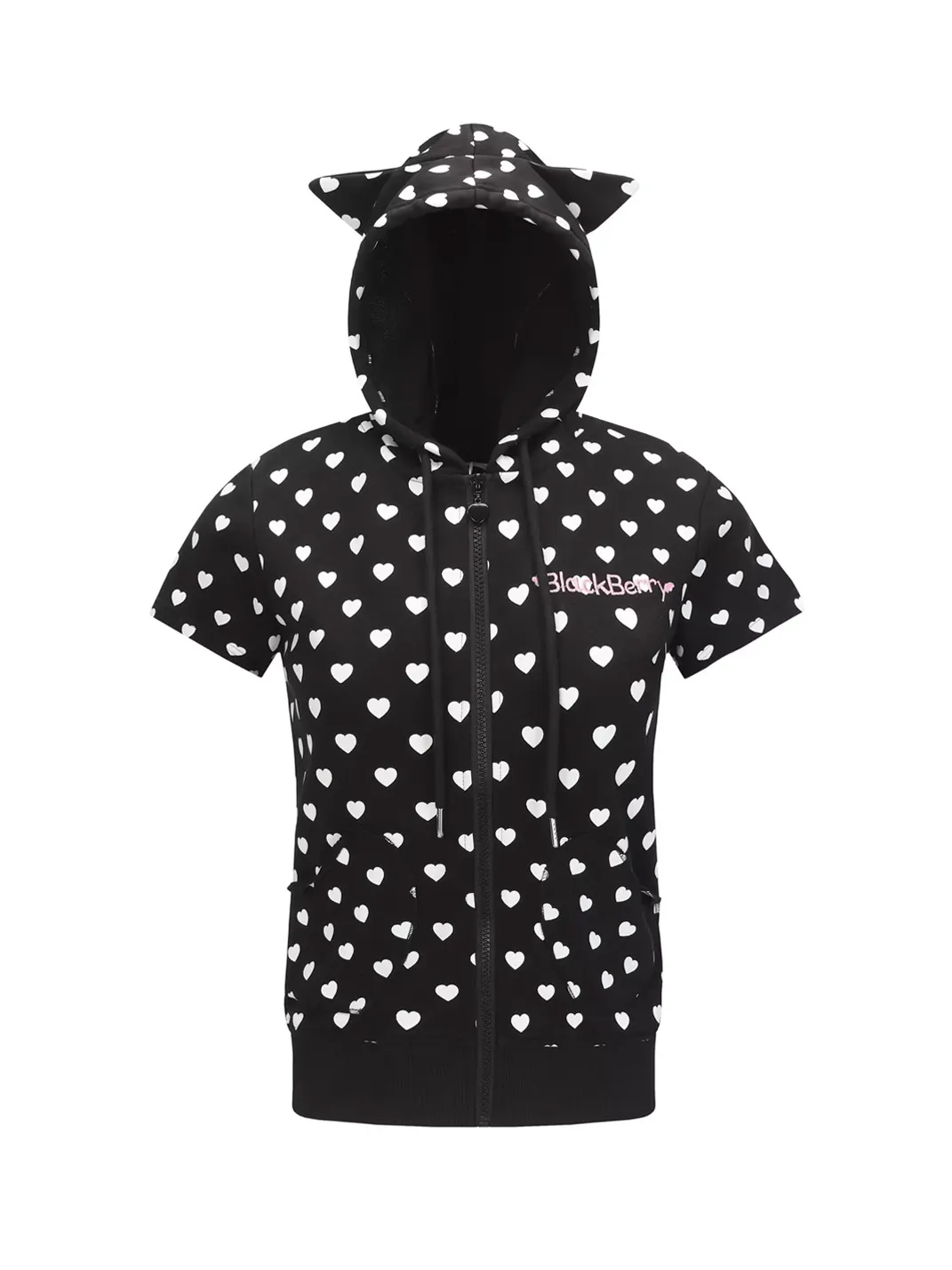 BlackBerry | Black Heart Print Cat-Ear Hooded Top and Shorts Set