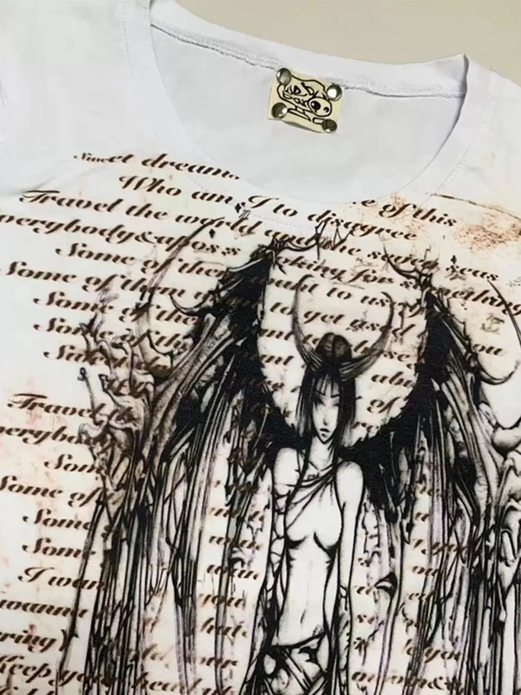 WEBBAR | Goth Style White Short Sleeve T-Shirt