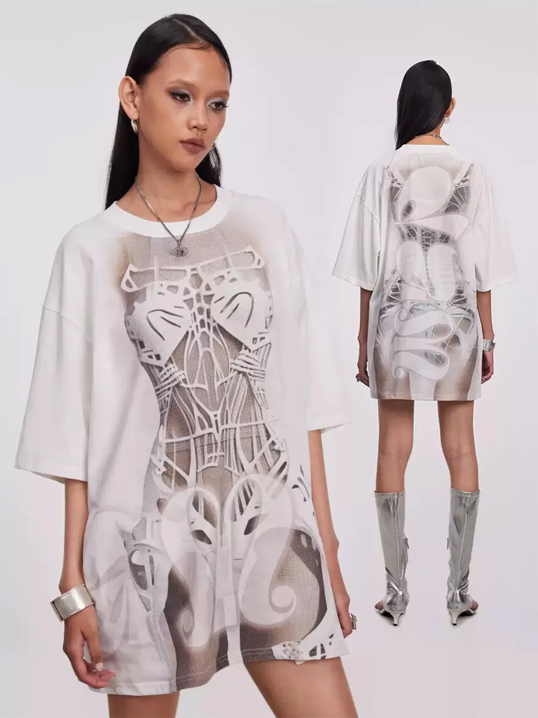 DAMAGE ASIA | Skeleton Corset Graphic Oversized T-Shirt