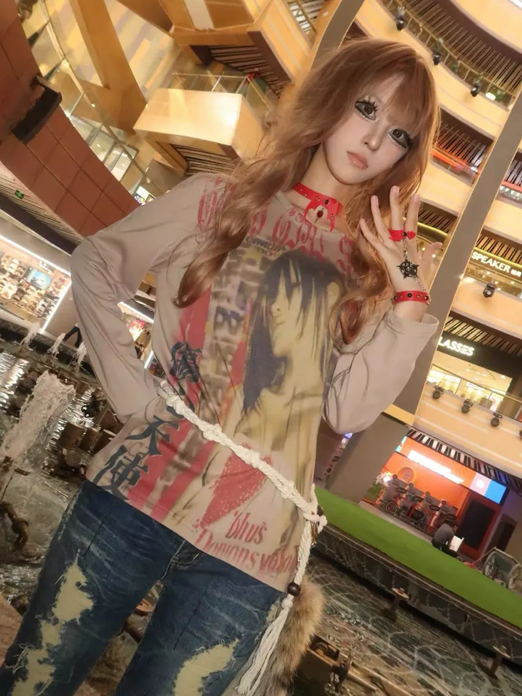 WEBBAR | Y2K Anime Style Brown Long Sleeve T-Shirt
