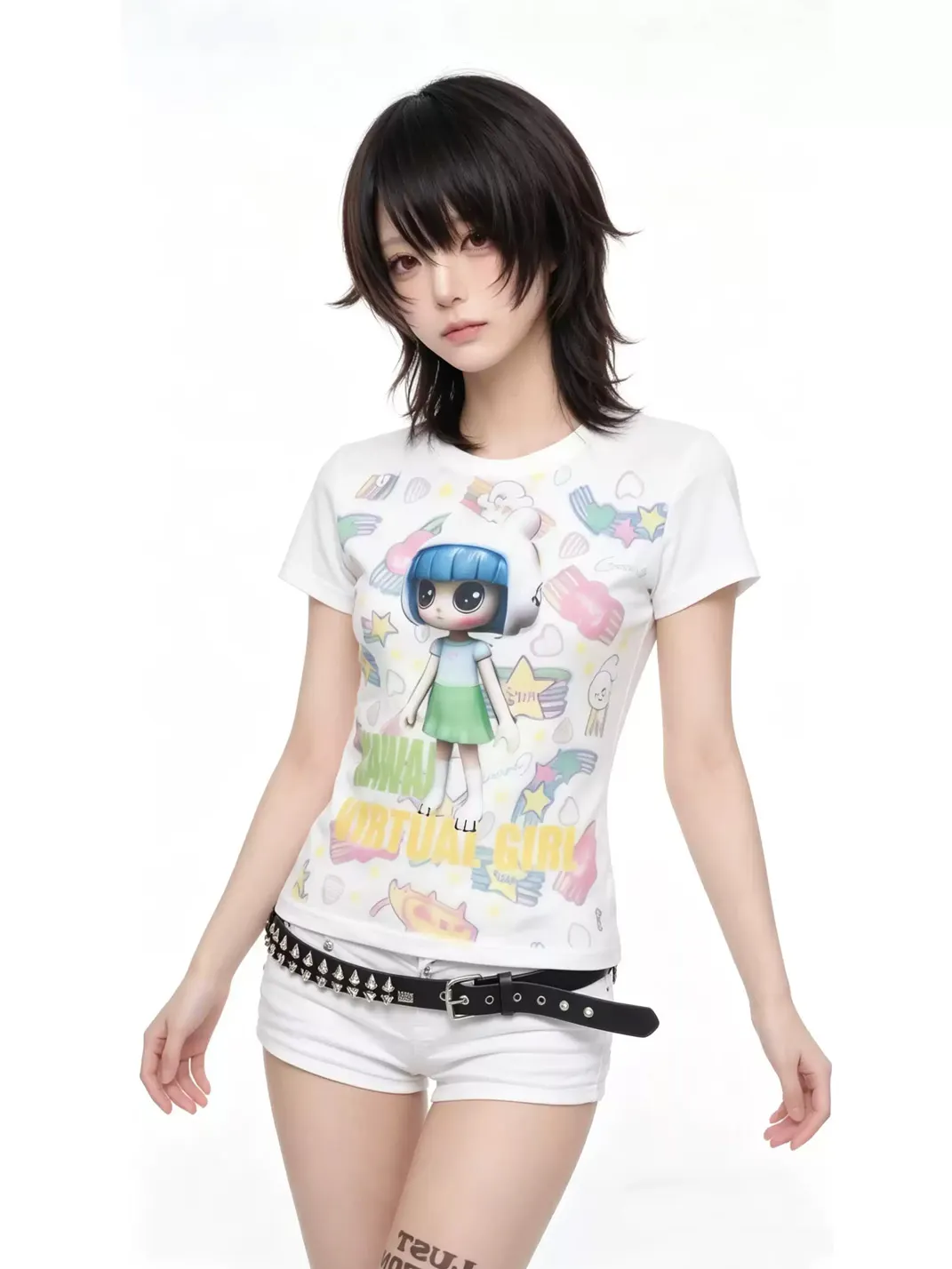 WEBBAR | 3D Kawaii Doll White Shoulder T-Shirt