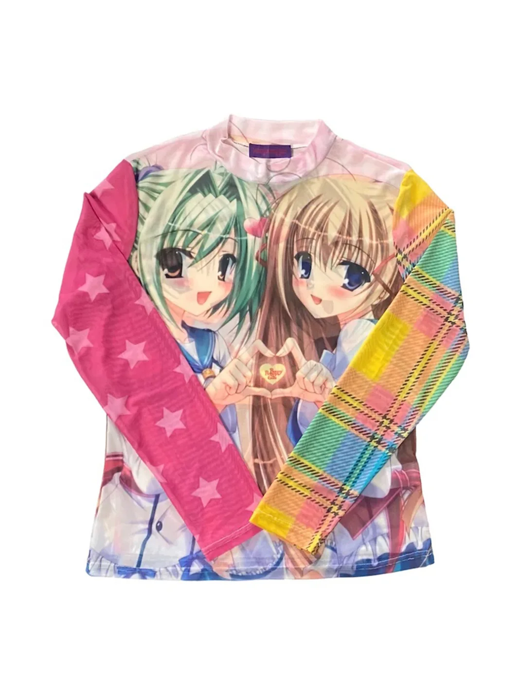 Bunnybunnygun | Y2K Anime Print Sheer Mesh Long Sleeve Top