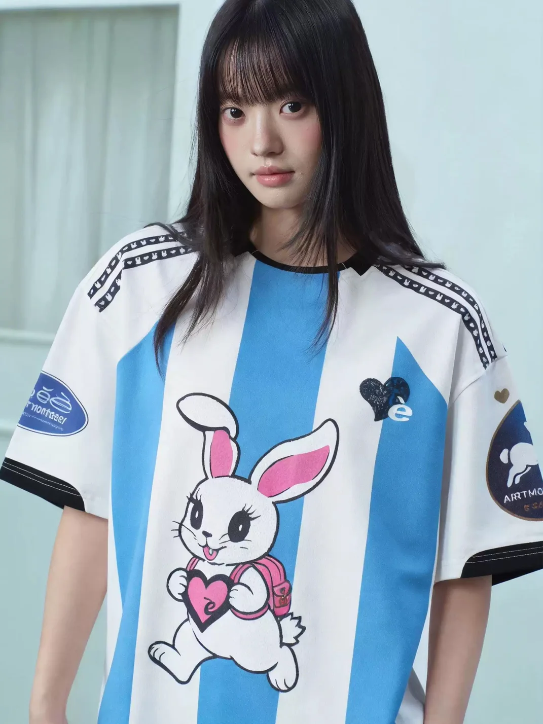 EeeeArtmonster | Striped Rabbit Graphic Jersey T-Shirt