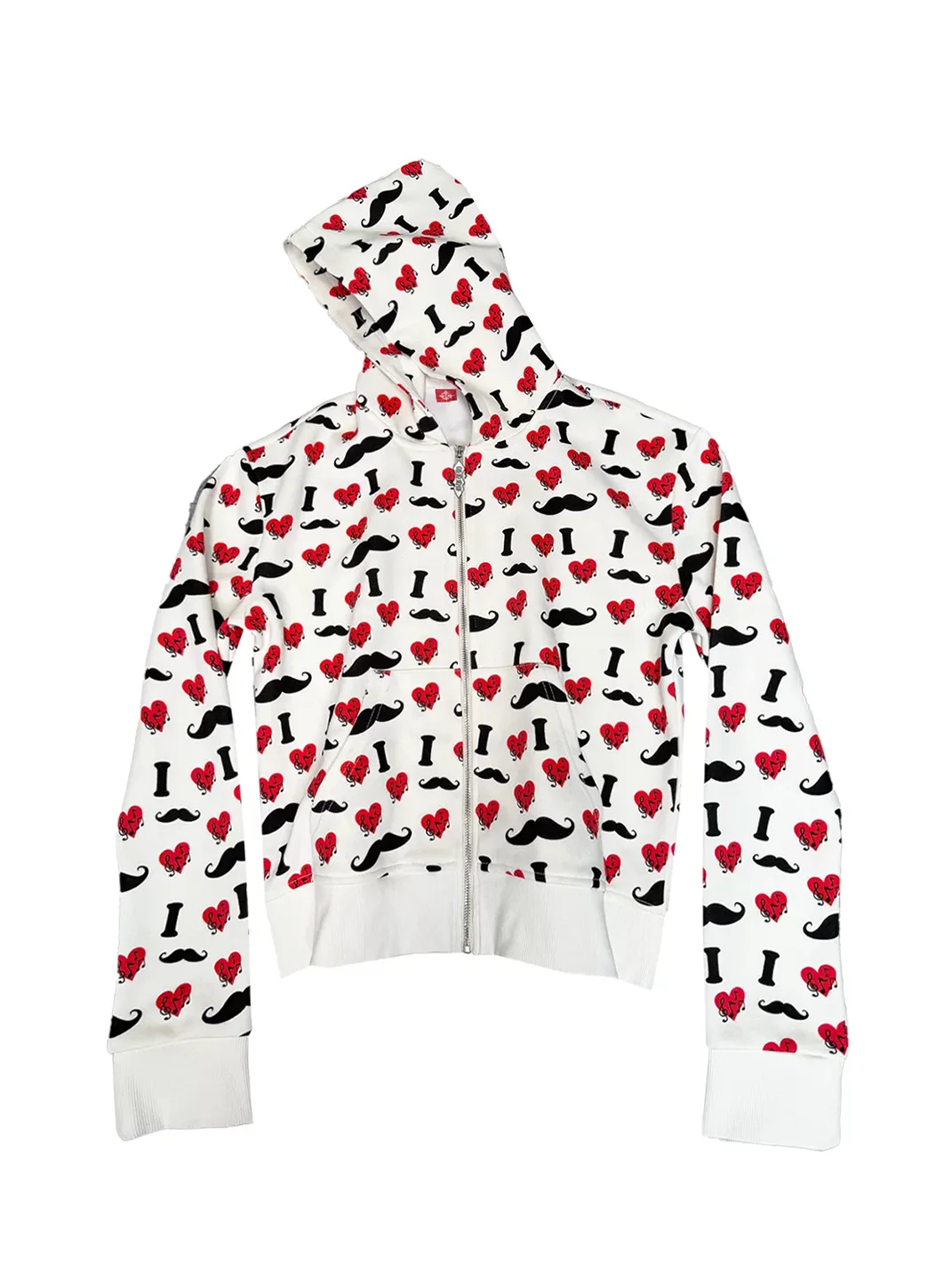 DETW | Heart Mustache Print Zip Hoodie
