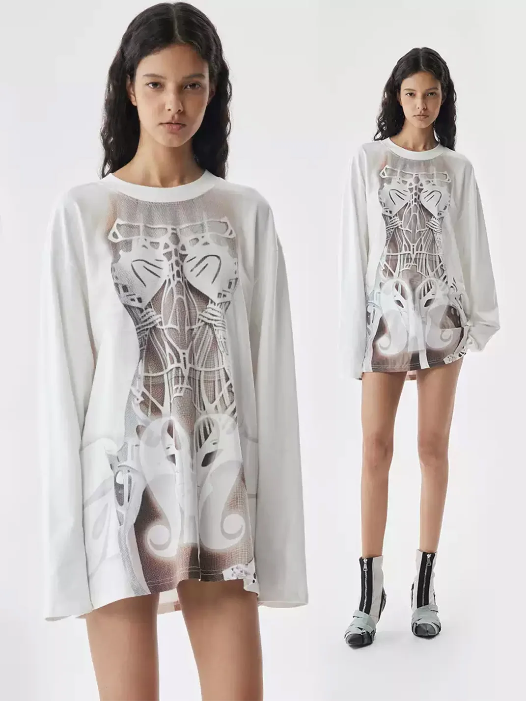 DAMAGE ASIA | Skeleton Corset Graphic Oversized T-Shirt