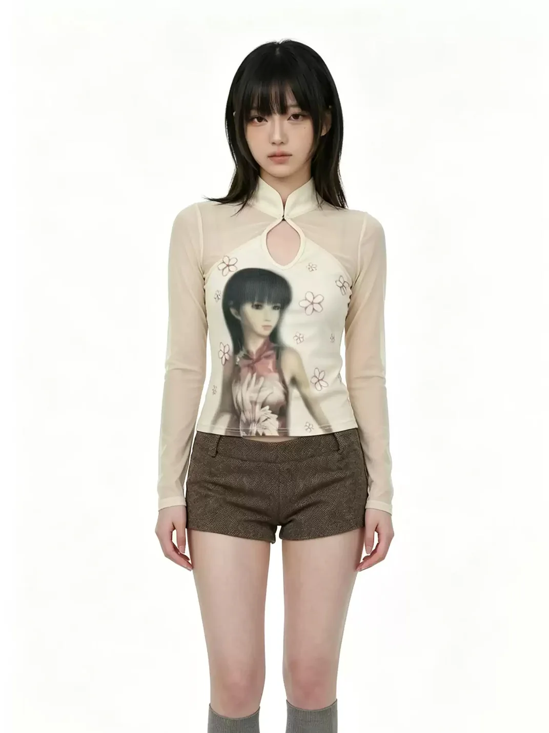 WEBBAR | Off-White Cherry Blossom Print Long Sleeve T-Shirt