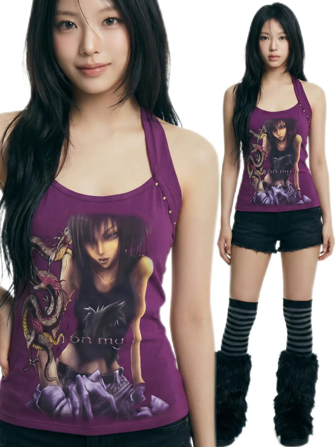 WEBBAR | Purple Halter Vest With Rivets