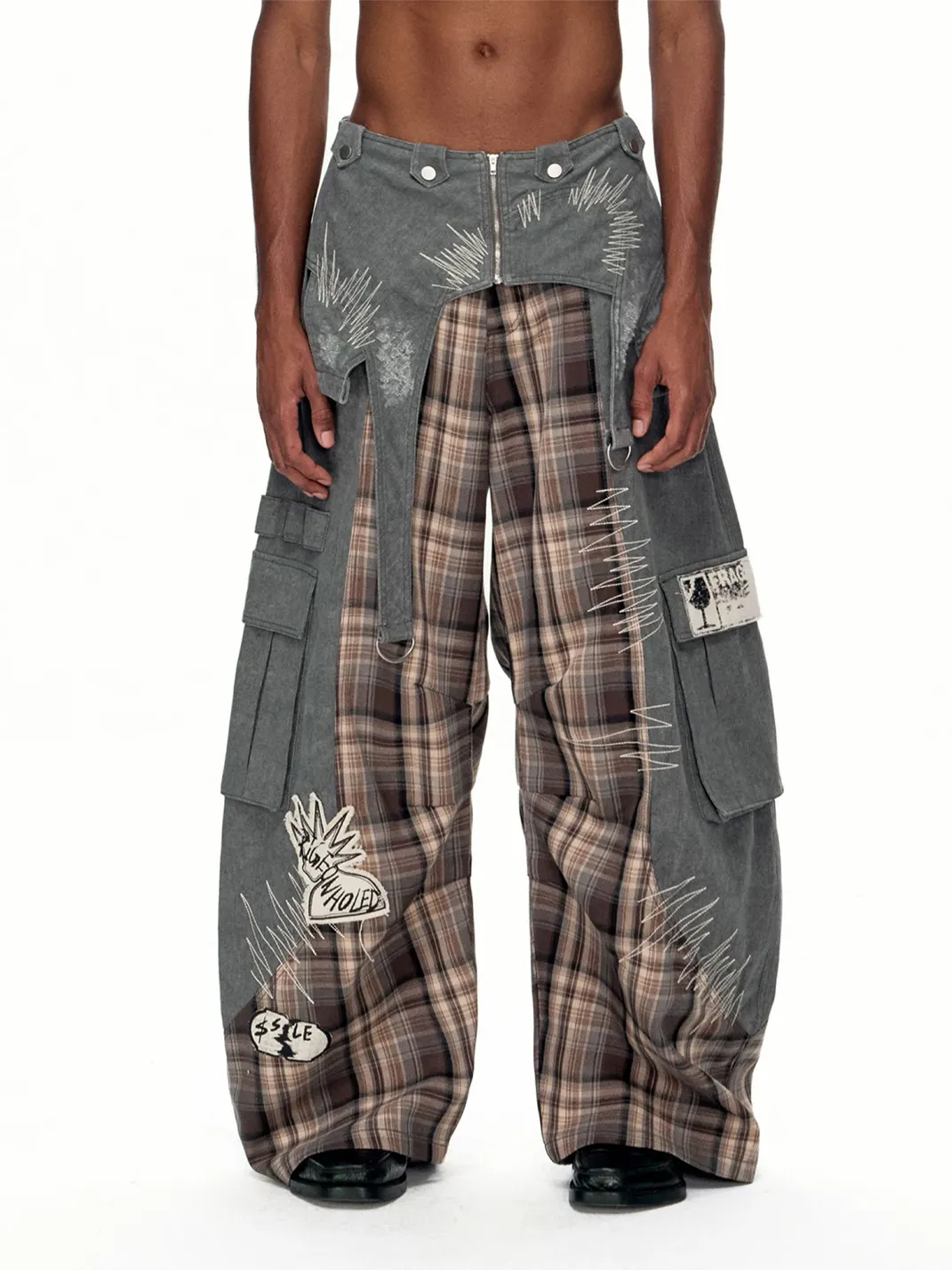 EMOBROTHER | Detachable Waist Cincher Plaid Cargo Pants