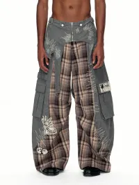 EMOBROTHER | Detachable Waist Cincher Plaid Cargo Pants