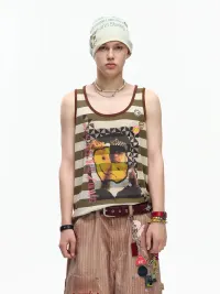 EMOBROTHER | Acid House Smiley Green Striped Tank Top