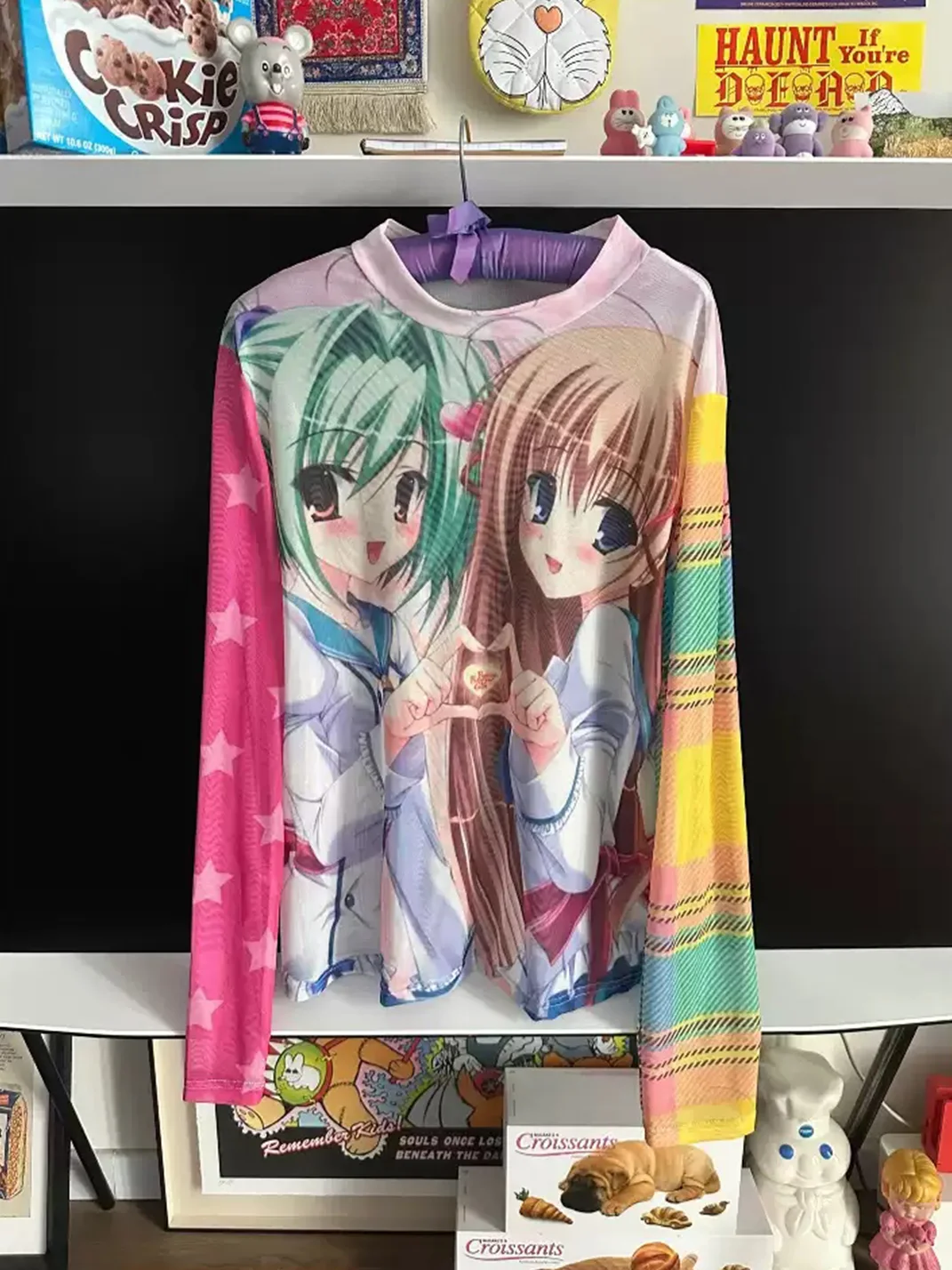 Bunnybunnygun | Y2K Anime Print Sheer Mesh Long Sleeve Top