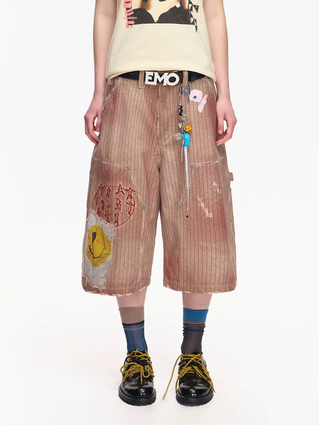 EMOBROTHER | Distressed Striped Patchwork Shorts
