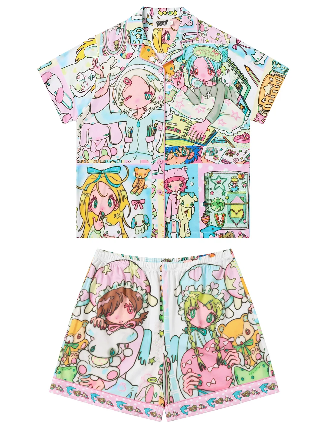 BlackBerry | Cartoon Party Print Short-Sleeve Pajama Set
