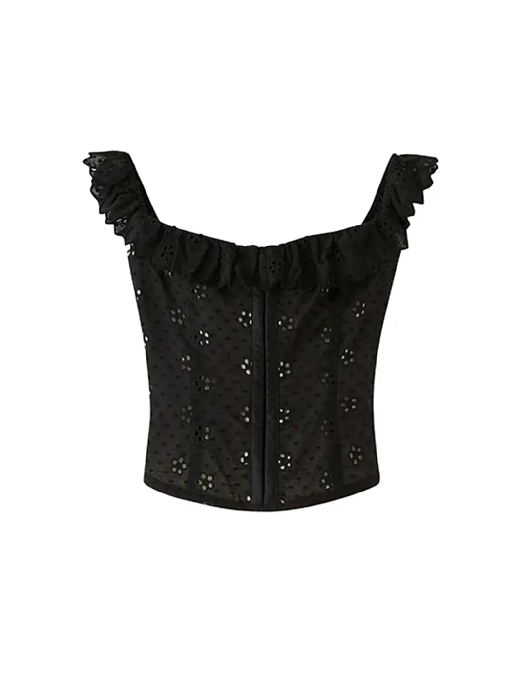 SweetChilling | Embroidered Ruffle Off-Shoulder Cropped Top
