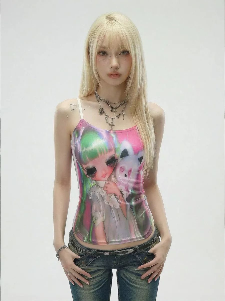 WEBBAR | Green Doll White Printed Cami Top - 3