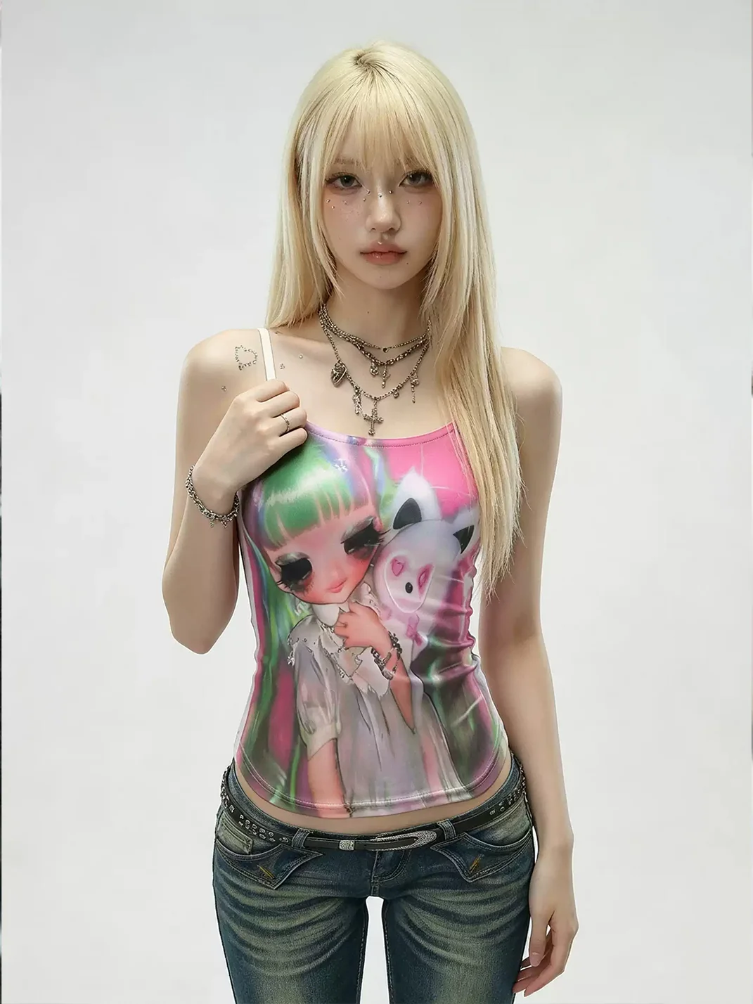WEBBAR | Green Doll White Printed Cami Top