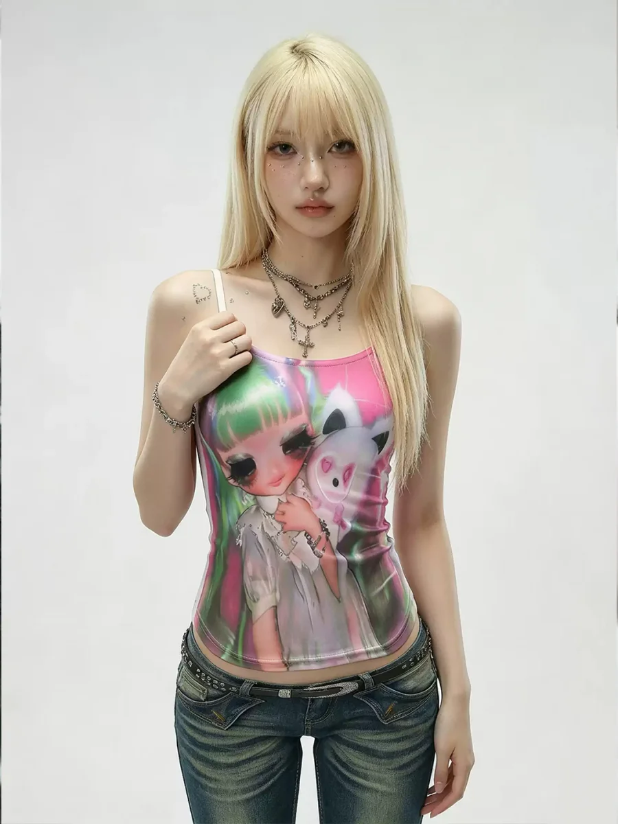 WEBBAR | Green Doll White Printed Cami Top - 2