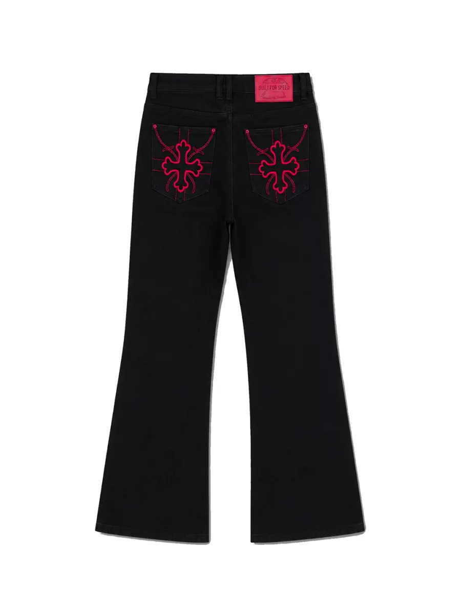 PAIKI | Embroidered Flared Black Jeans - 2