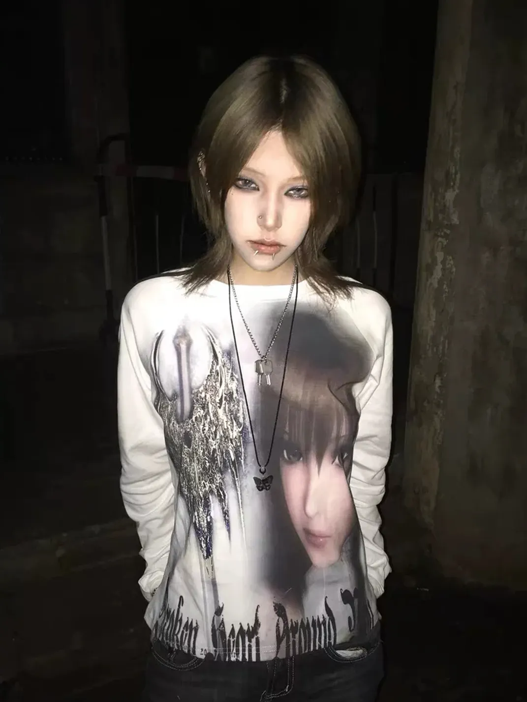 WEBBAR | Gothic Graphic Fitted Long-Sleeve Jersey Top