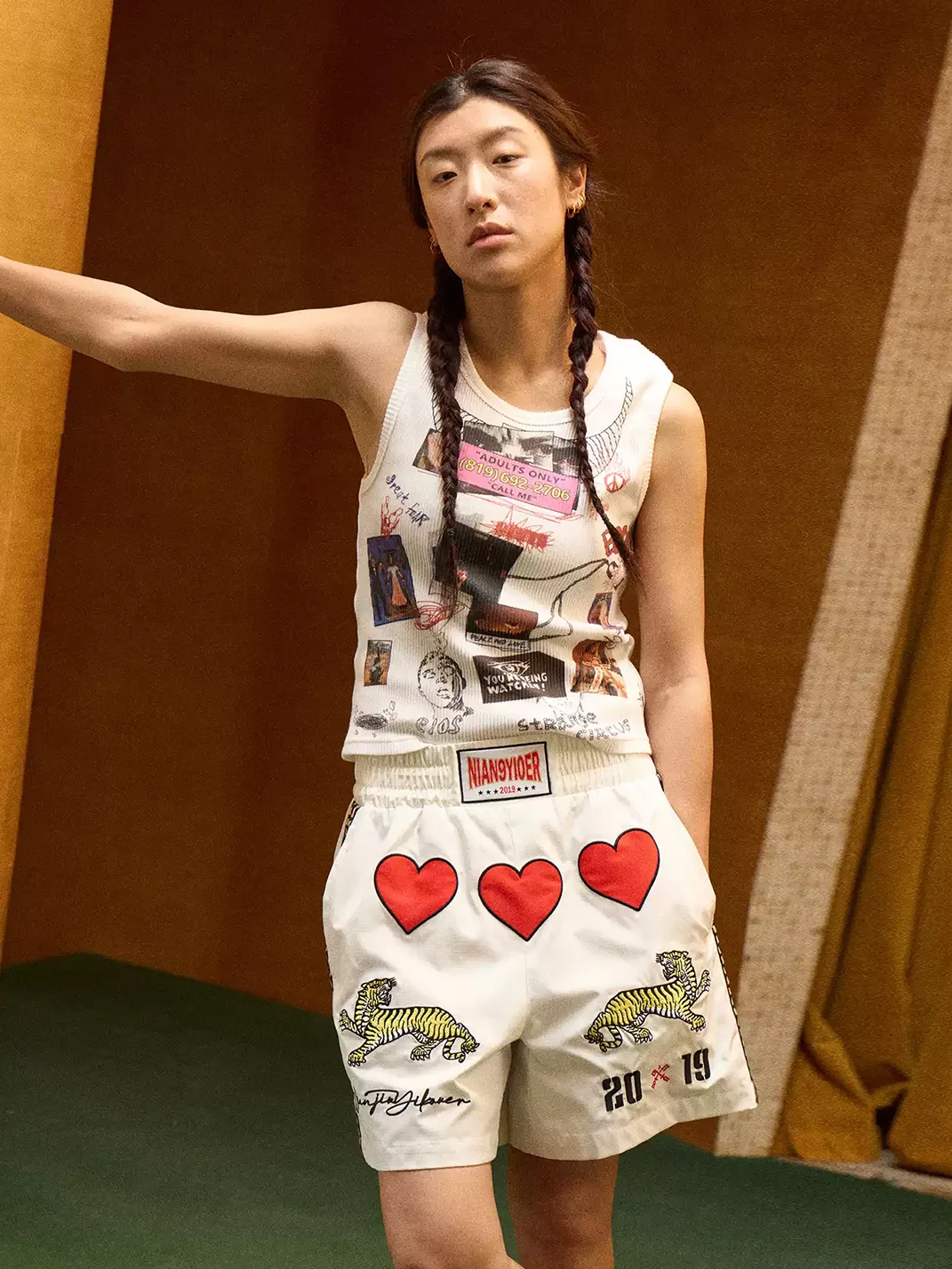 NJYKE | Heart Embroidered Boxing Shorts