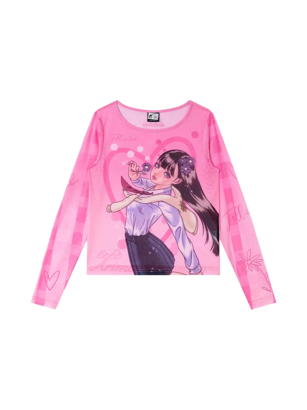 EeeeArtmonster | PEGACON Girl Print Sheer Mesh Long Sleeve Top