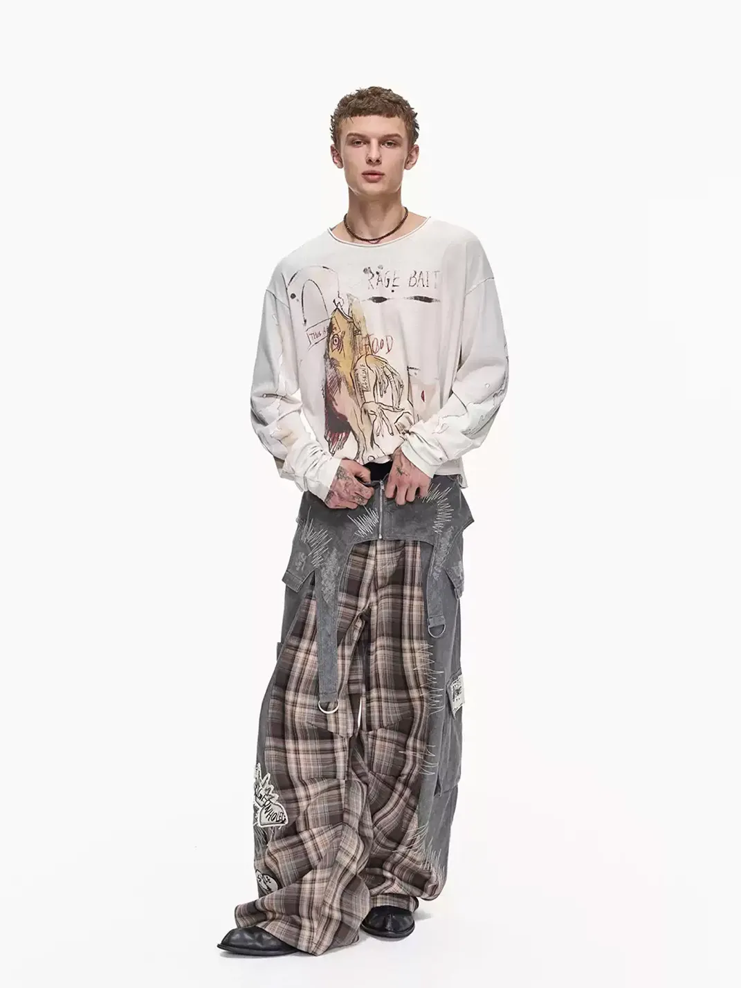 EMOBROTHER | Detachable Waist Cincher Plaid Cargo Pants