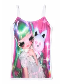 WEBBAR | Green Doll White Printed Cami Top
