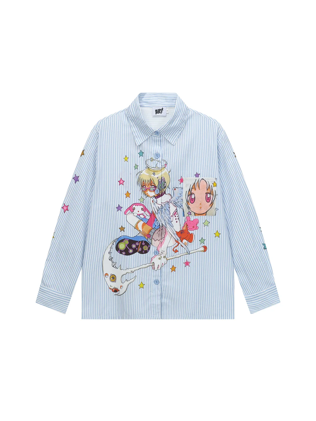 BlackBerry | Blue Striped Cartoon Printed Long-Sleeve Shirt