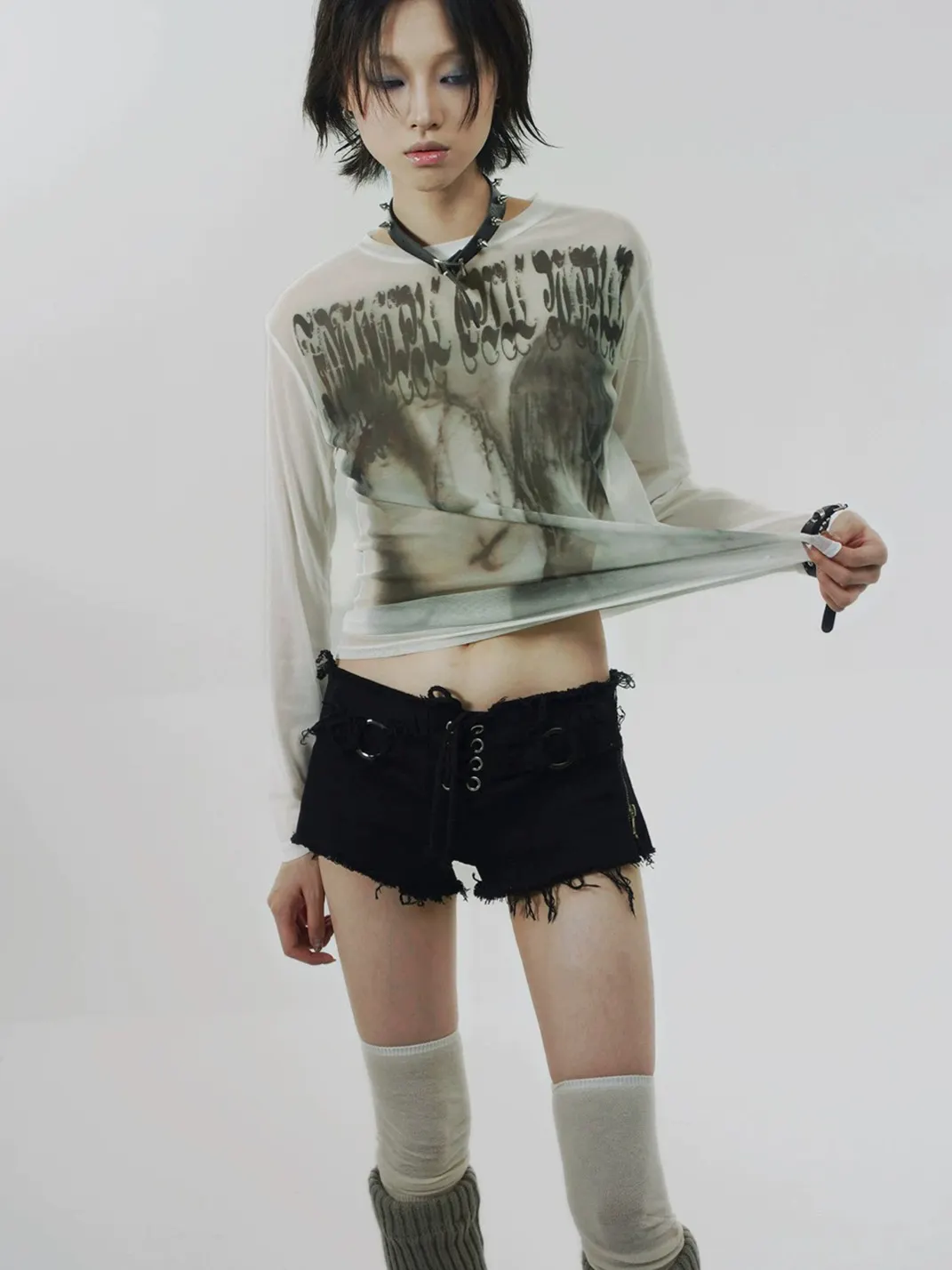 WEBBAR | Graphic Mesh Long Sleeve T-Shirt