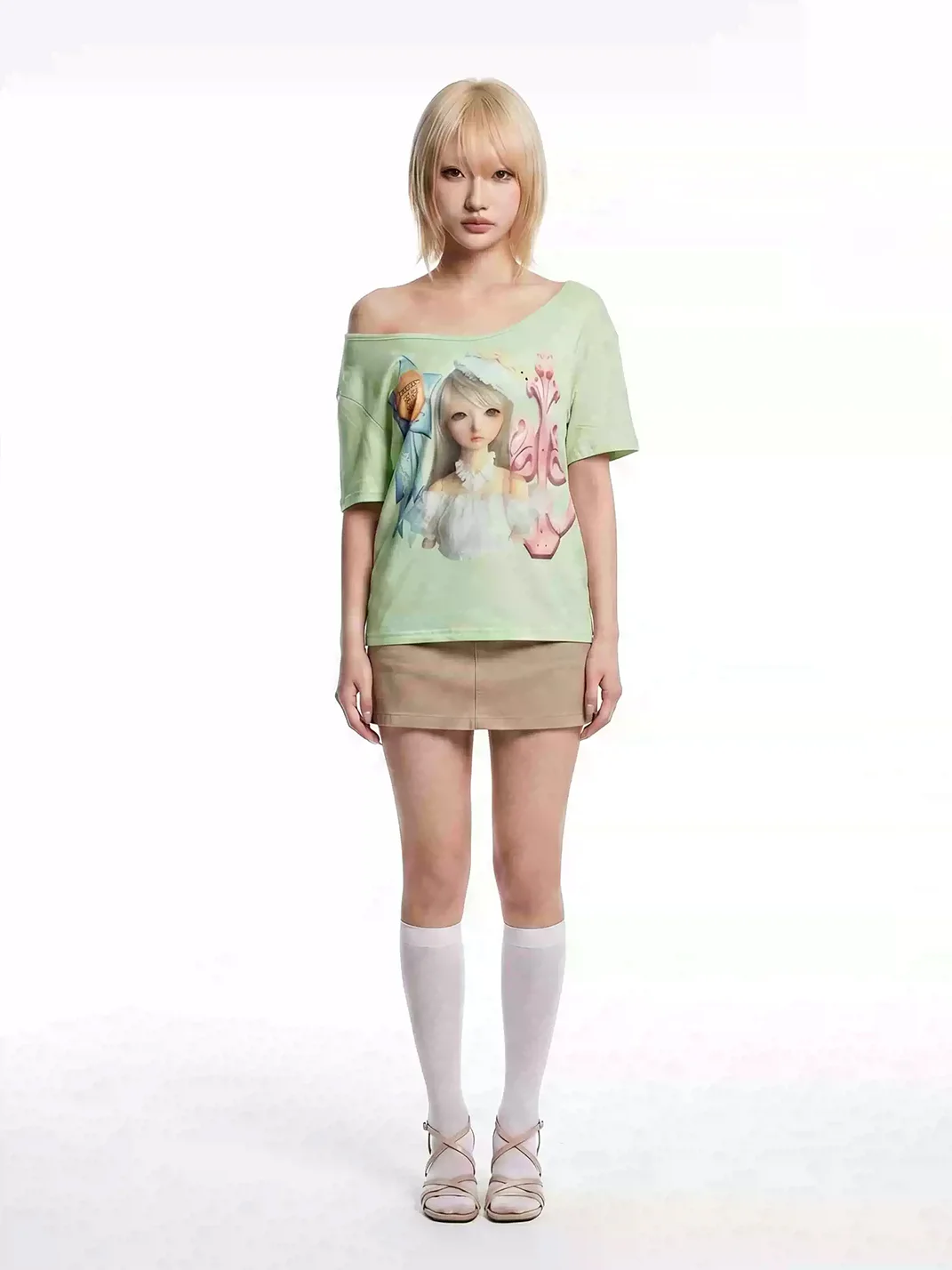 WEBBAR | Cherry Afternoon Tea Asymmetrical Shoulder Summer Tee