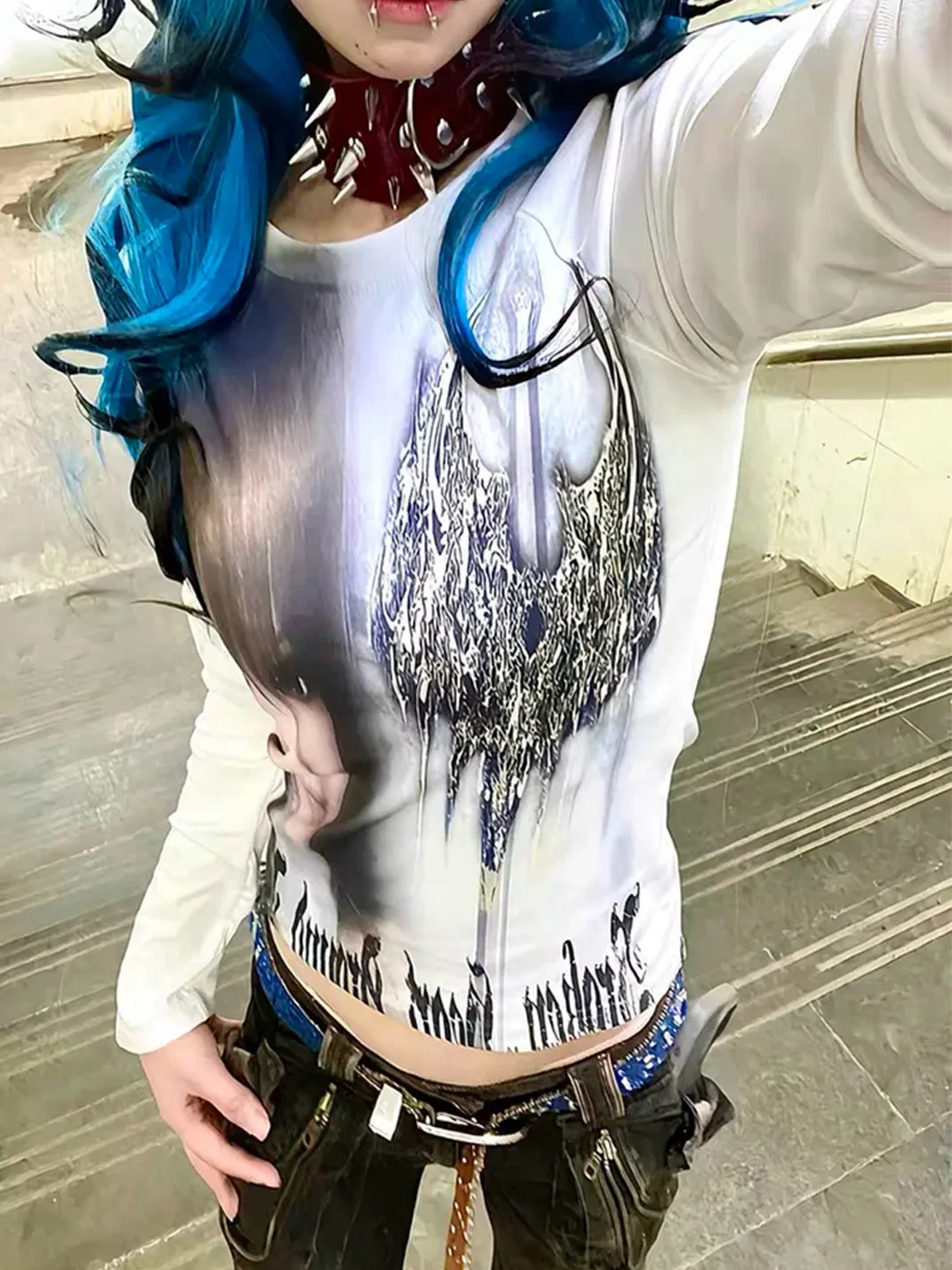 WEBBAR | Gothic Graphic Fitted Long-Sleeve Jersey Top
