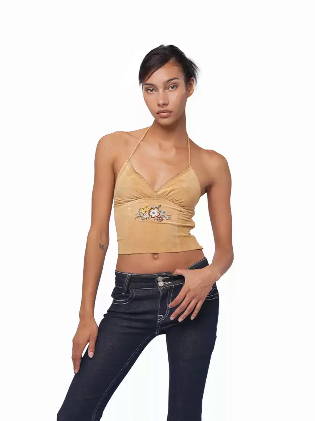 SweetChilling | Embroidered Halter Cropped Top